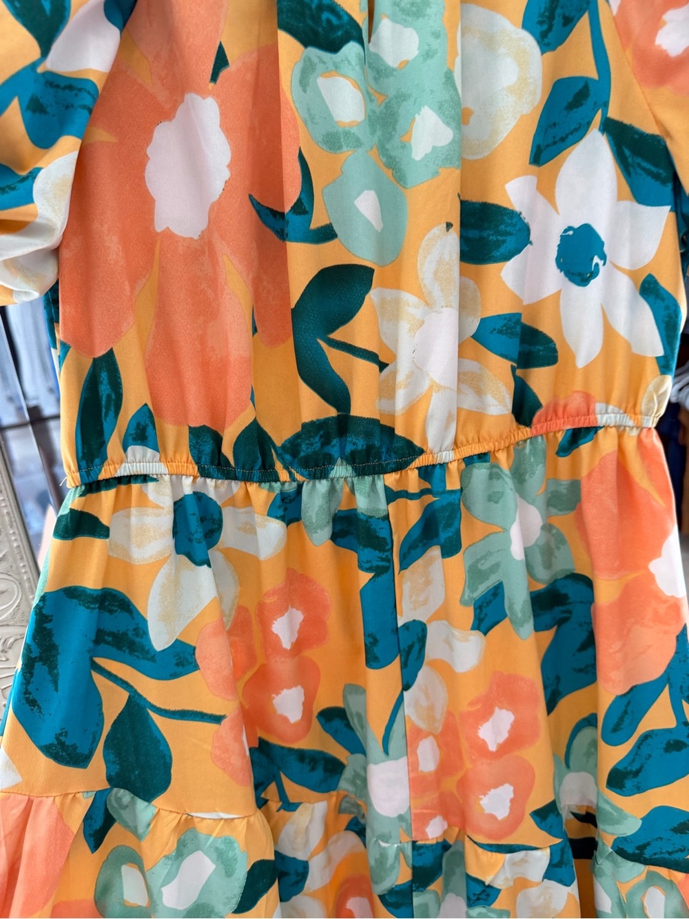 Boutique Orange Floral Maxi Dress with Teal Leaves - Picture 5 of 8